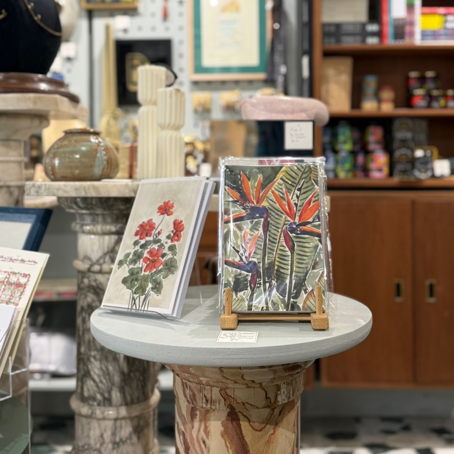 Maria's watercolour cards on display at Hollywood, Valletta